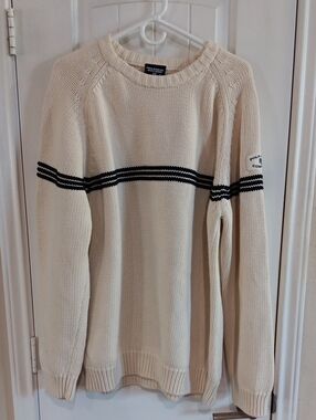 Polo Ralph Lauren Cream Crewneck Sweater with Black Double Stripe